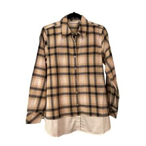 Isaac Mizrahi Live Women's Flannel Check Button Down Shirt Size 2 Yellow NWOT